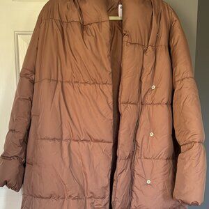 Old Navy Long Maxi Hooded Puffer Cream Frosting Winter Coat Size M